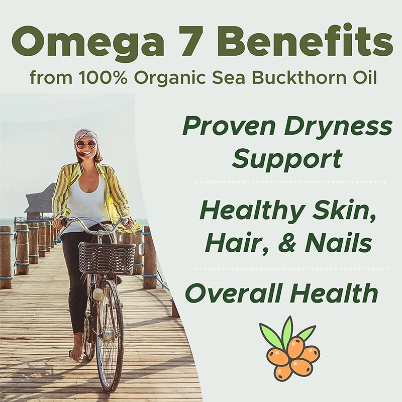 Omega 7 Sea Buckthorn Capsules for Hair, Skin, Nails, Heart Health Support - Natural Omega 3 7 9 Fatty Acids Supplement