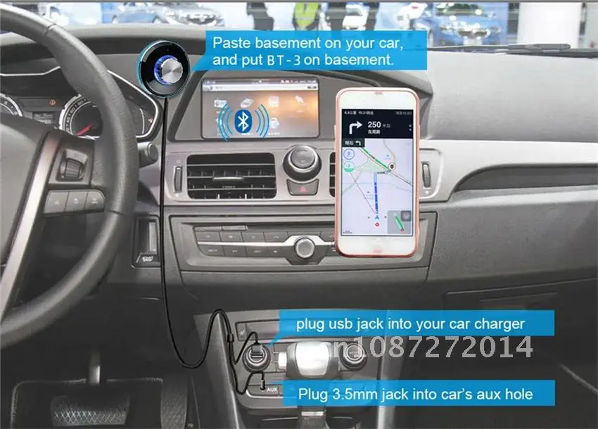 Receptor Bluetooth 5.0 do carro, 3.5mm AUX Jack, Adaptador sem fio estéreo, Microfone para alto-falante, Amplificador, Auto On, Transmissor de áudio