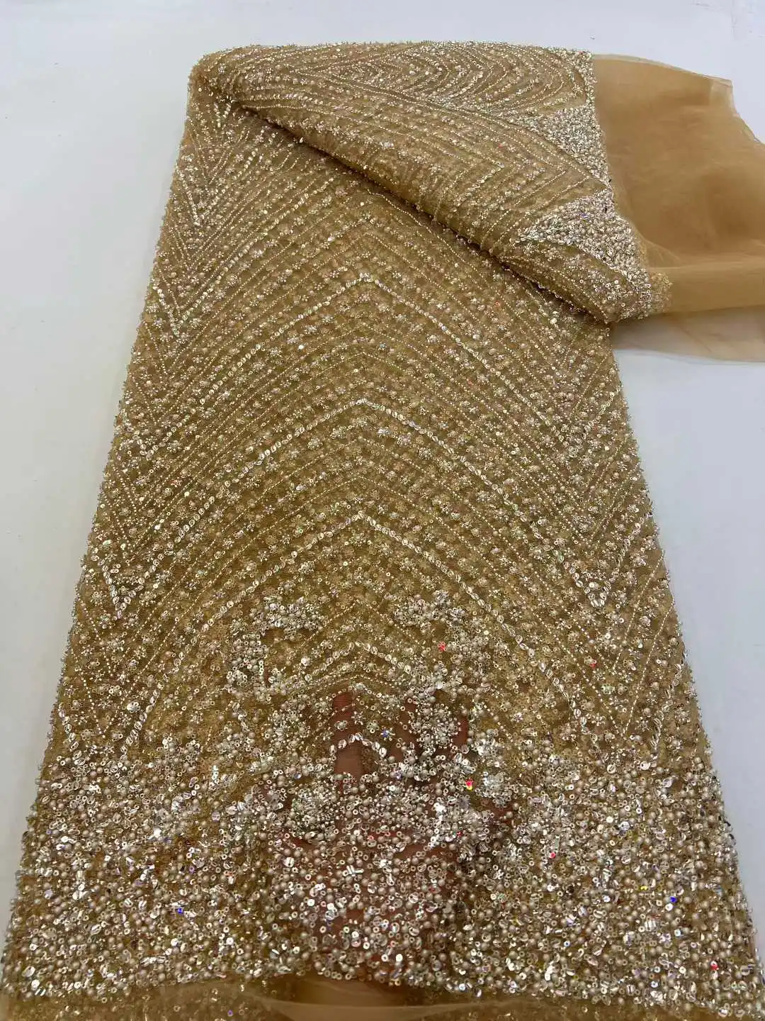 

Luxury Nigerian Handmade Beaded Lace Fabric 2026 High Quality Sequins Beaded Embroidery African French Lace Fabric For Dress