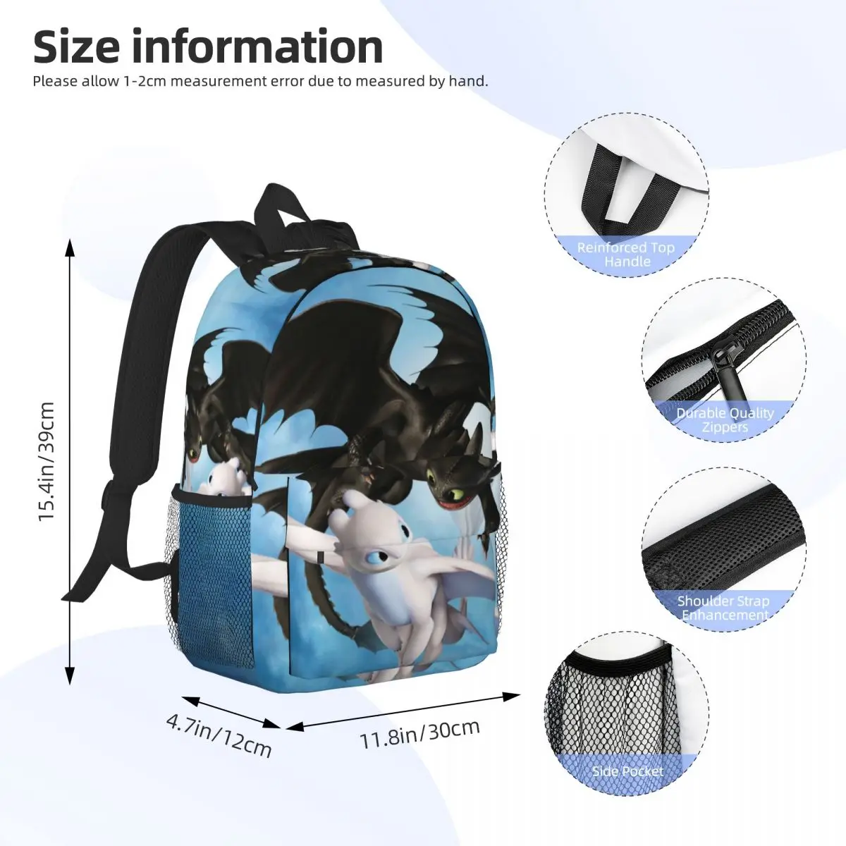 Como treinar seu dragão novo padrão elegante bolsa escolar estampada mochila leve de 15 polegadas