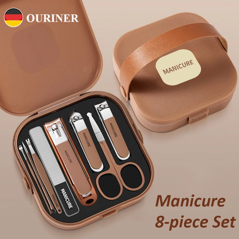 Ensemble de coupe-ongles en acier inoxydable, 8 pièces, outils professionnels pour ongles verts, ensemble de manucure, Kit de toilettage de voyage, Kit de soins personnels