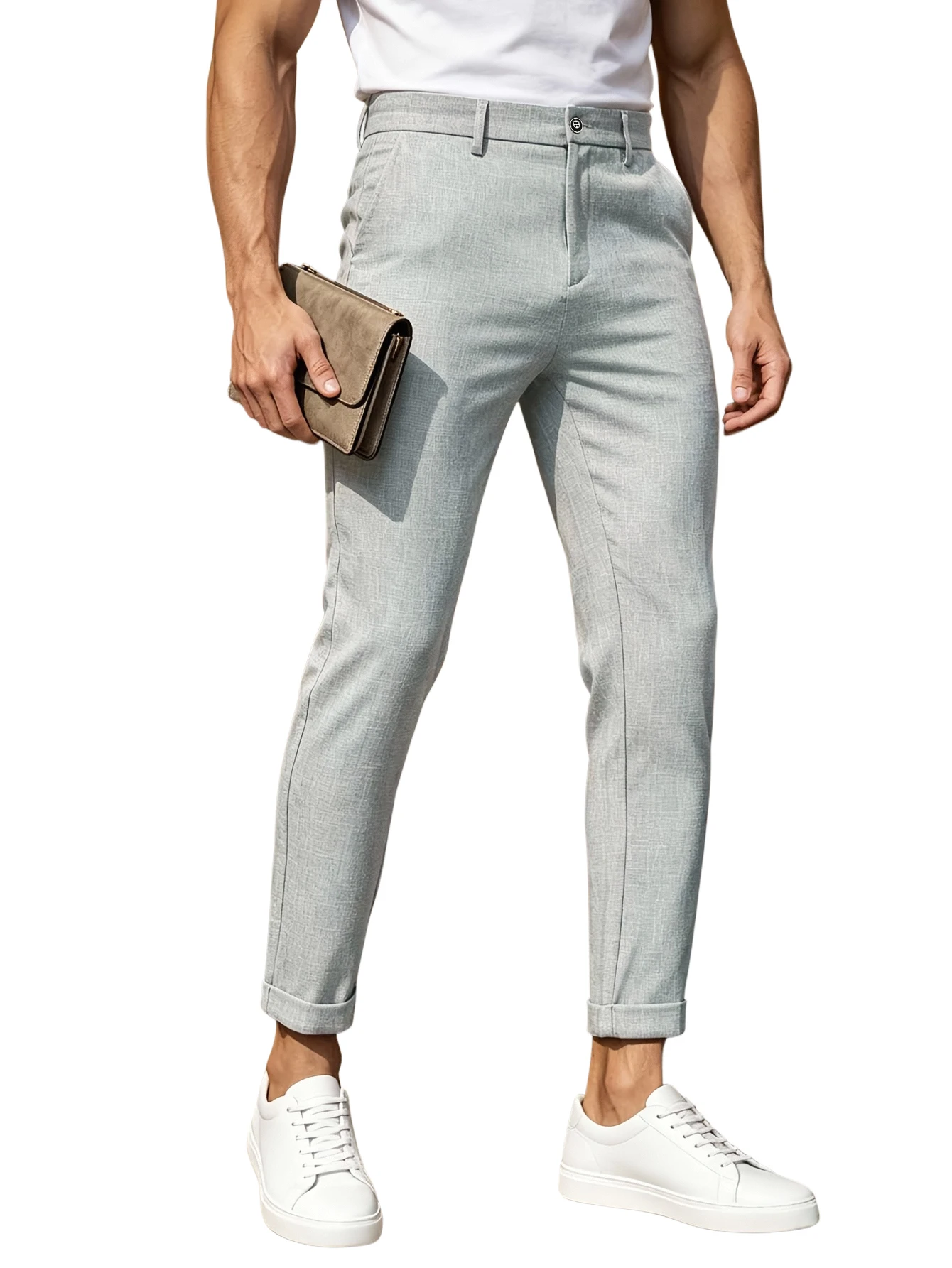 Men's Regular Fit Ankle‑Length Chino Pant Mid Waist Soft Stretch Business Casual Trouser Multi Pockets Daily Office Wear Bottom