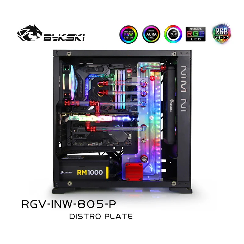 Bykski Distro Plate Solution For IN WIN 805 Case,120+240 Radiator CPU GPU Block Reservoir DIY Kit,12V/5V  RGV-INW-805-P