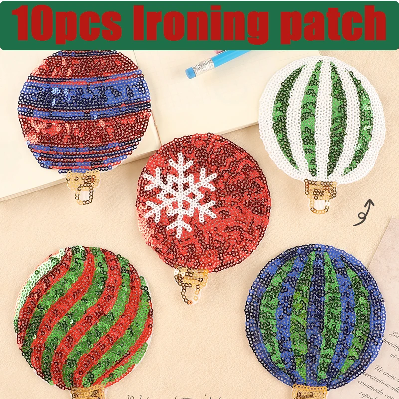 10pcs Christmas Light Ball Ironing Patch Sequins Glitter Bulb Cloth Jacket Bag Accessories Vintage Patch DIY Craft Supplies