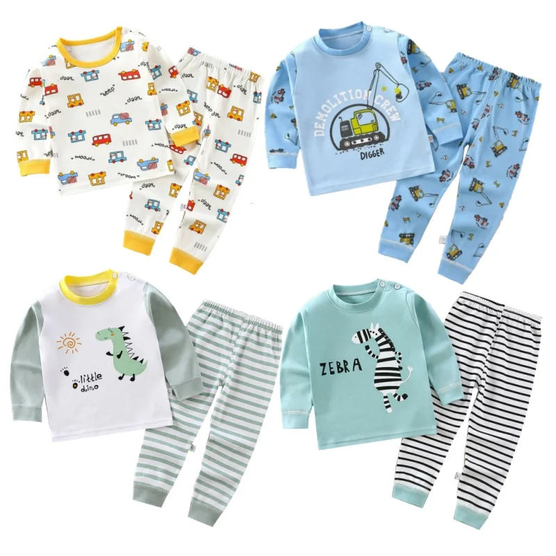 Oberteile + Hosen, 2-teiliger Cartoon-Pyjama-Anzug für Kinder, Jungen, Mädchen, Baby-Baumwollunterwäsche, Frühling und Herbst, sportliche Freizeitkleidung, Set für 1–6 Jahre