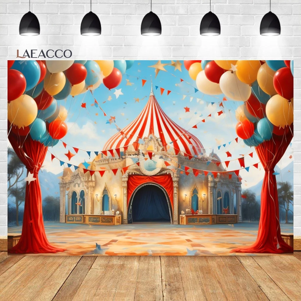 Laeacco Circus Carnival Backdrop Red Curtain Star Big Top Circus Tent Baby Shower Birthday Party Portrait Photography Background