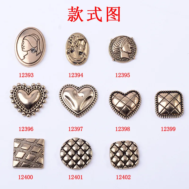 Spot wholesale round square lattice perforating accessories retro fragrant wind peach heart beauty head alloy jewelry accessorie