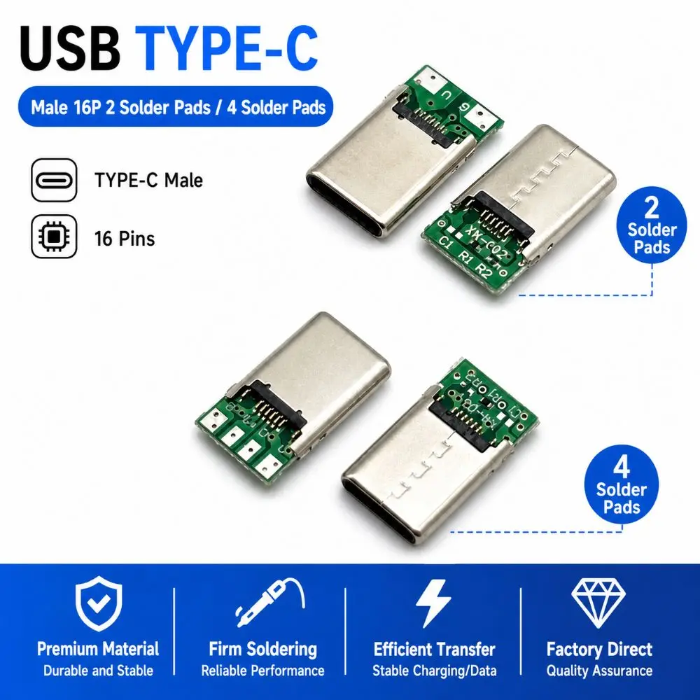 Jack Tail 2Pin 4Pin USB Male Plug 16P SB 3.1 Electric Terminal Male Plug Type C Connector