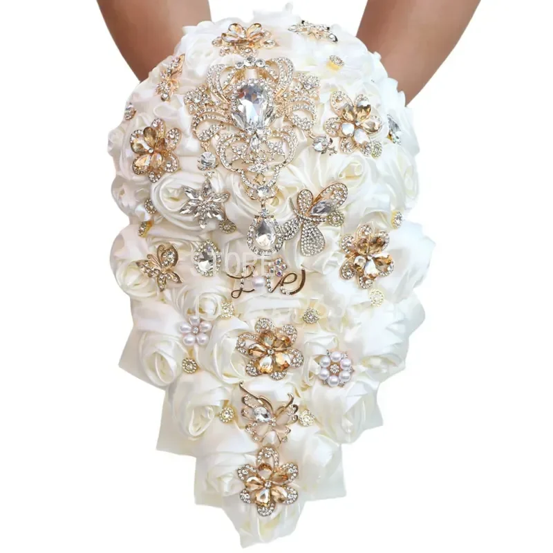for Spot waterfall bride bouquet silver rhinestones European and American wedding water drop bouquet Amazon hot sale PB3009B