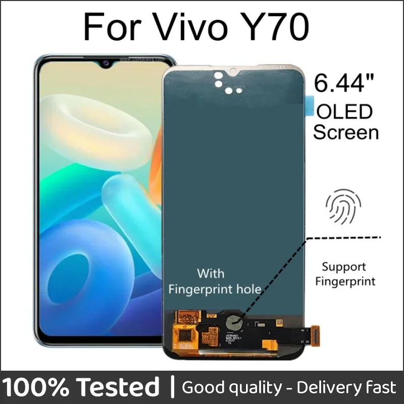 

6.44'' OLED For Vivo Y70 LCD Display Touch Screen With Fingerprint hole Digitizer Assembly Replacement