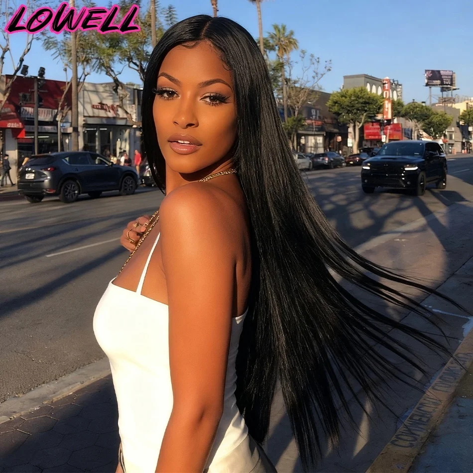 

40-дюймовый черный парик, прямой парик из 100% человеческих волос, предварительно выщипанный, бразильский, плотность 200, 13x4, 13x6, кружевные фронтальные парики из человеческих волос для женщин