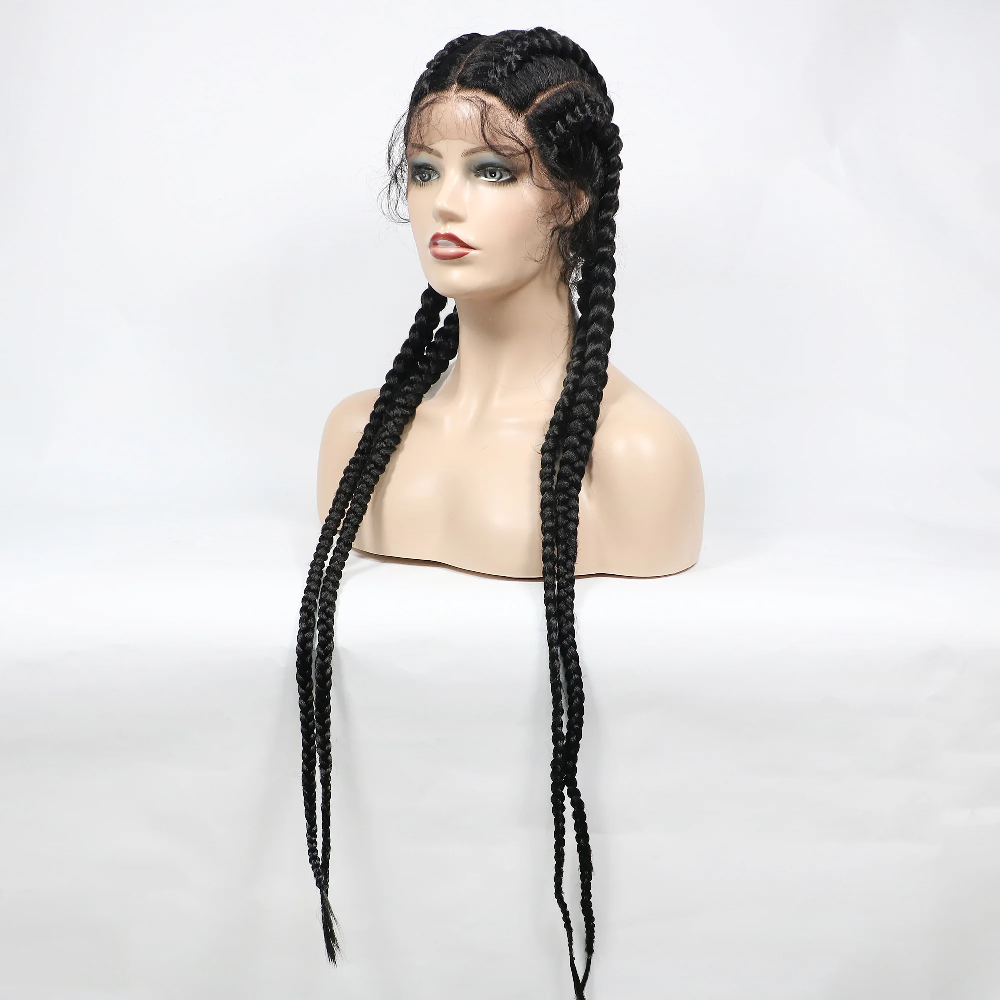 Peluca sintética con trenzas de aciano para mujer, postizo de encaje frontal trenzado Extra largo, doble pelo holandés con pelo de bebé, resistente al calor