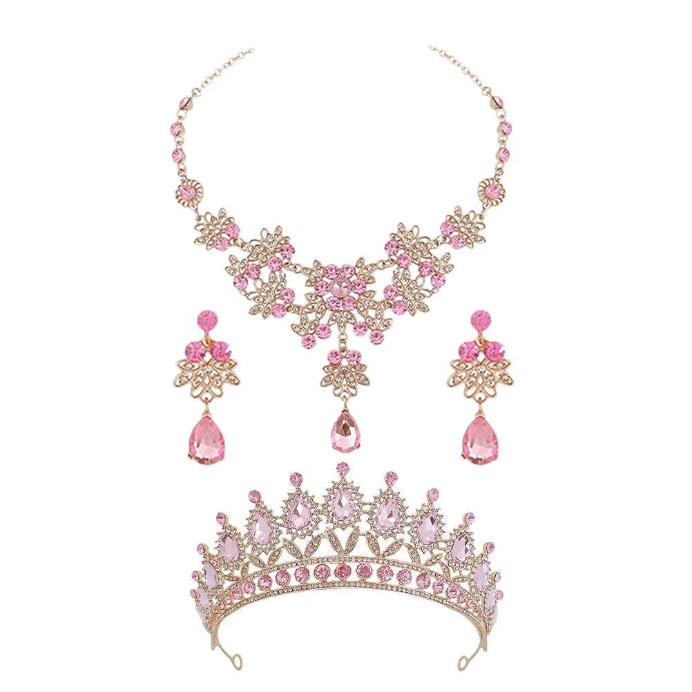 

1 set 1 Set Girls Crown Earring Necklace Set Wedding Jewelry Bride Tiara Rhinestone Costume Accessories Prom Party Gift