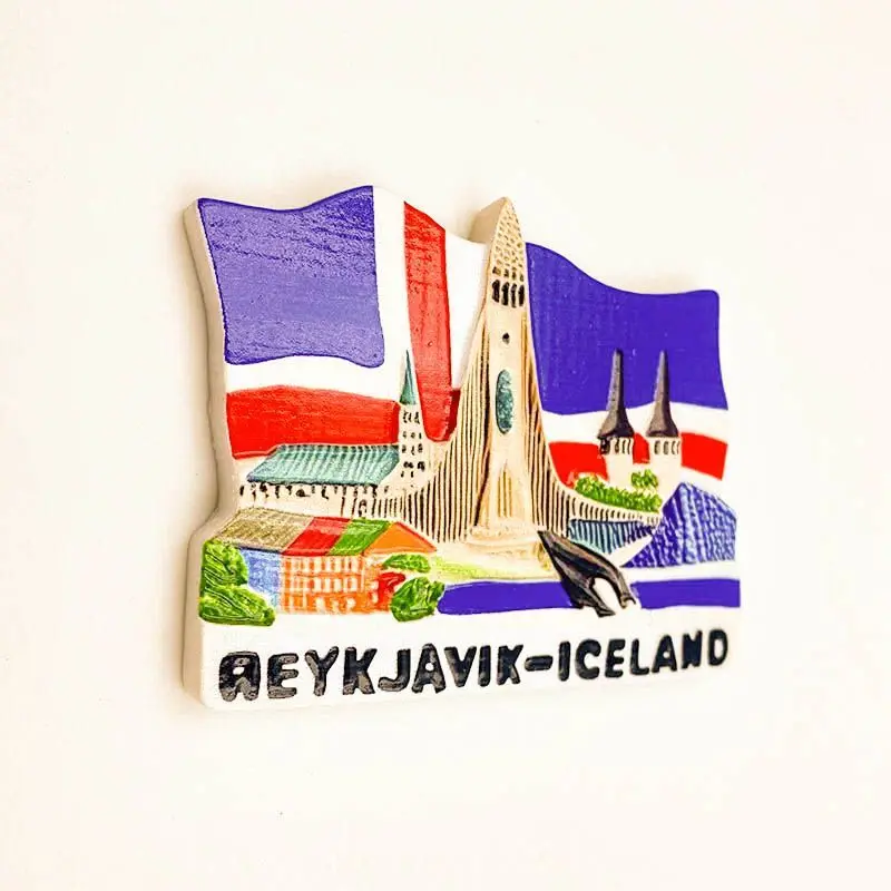 Iceland Travel Souvenirs Refrigerator Magnet Creative National Flag Landmark Building Personalized Three-Dimensional Magnet Resi