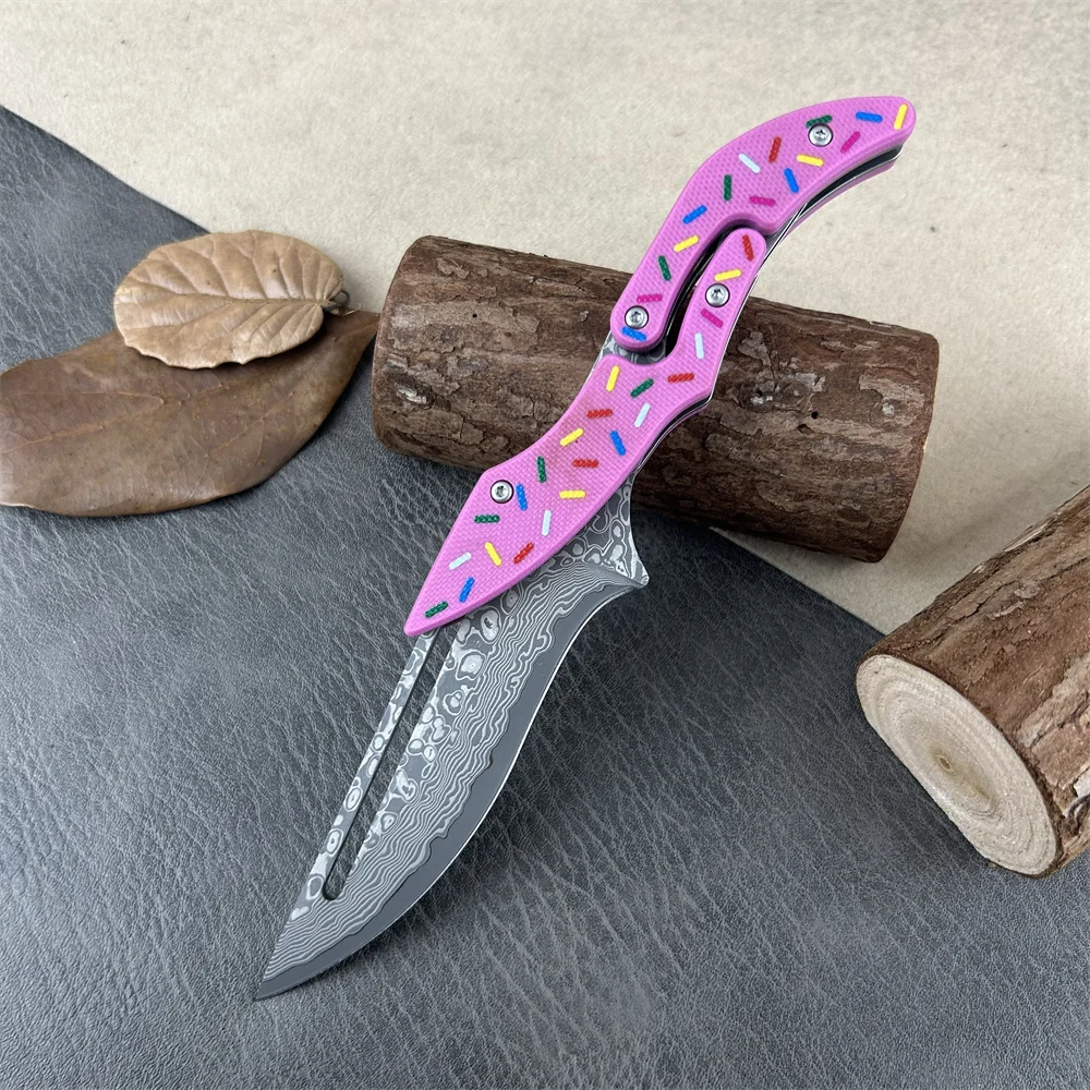 

New Donut Damascus Steel Blade Folding Pocket Knife High Quality Durable Portable Outdoor Survival High Hardness EDC Tool Gitf