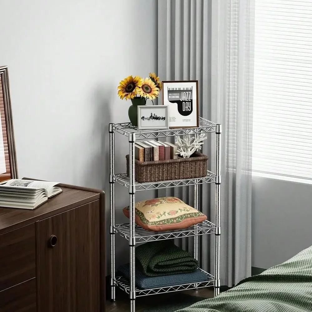 

4-уровневая металлическая полка, регулируемая кладовая, гаражная полка для хранения, полки, хромированные