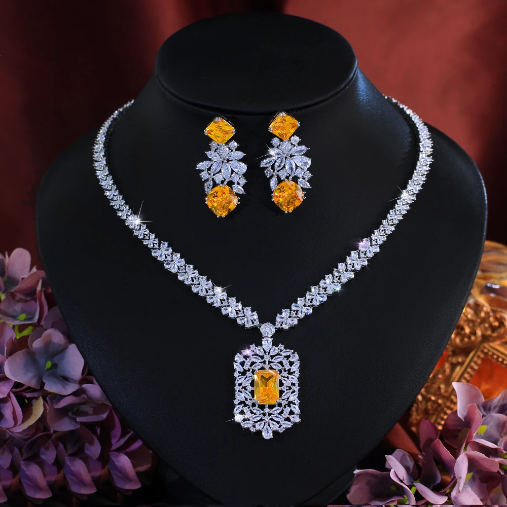 CWWZircons Prachtvolle Dubai Königsblaue Kubische Zirkonia Große Blumen-Braut-Halskette Schmucksets Hochzeitsfeier Damen-Accessoires T0721 – Detail 9