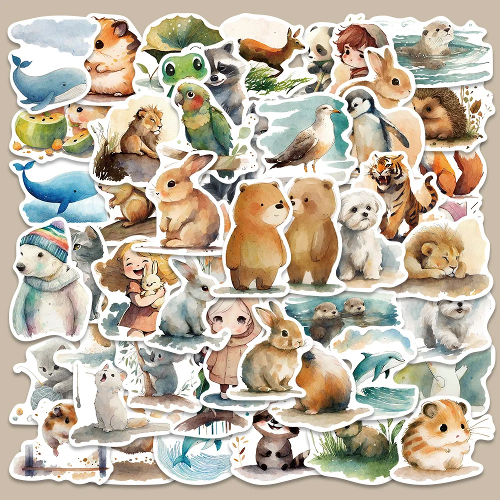 50pcs Watercolor Fairy Tale Animals  Stickers,  For phone case Laptop Notebook Suitcase Skateboard DIY Aesthetic Stickers