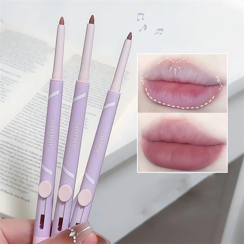 New Lip Pen Lip Liner Pen Matte Lipstick Pen Silver long lasting Lip Contouring matita antiaderente Lipliner trucco coreano con pennello