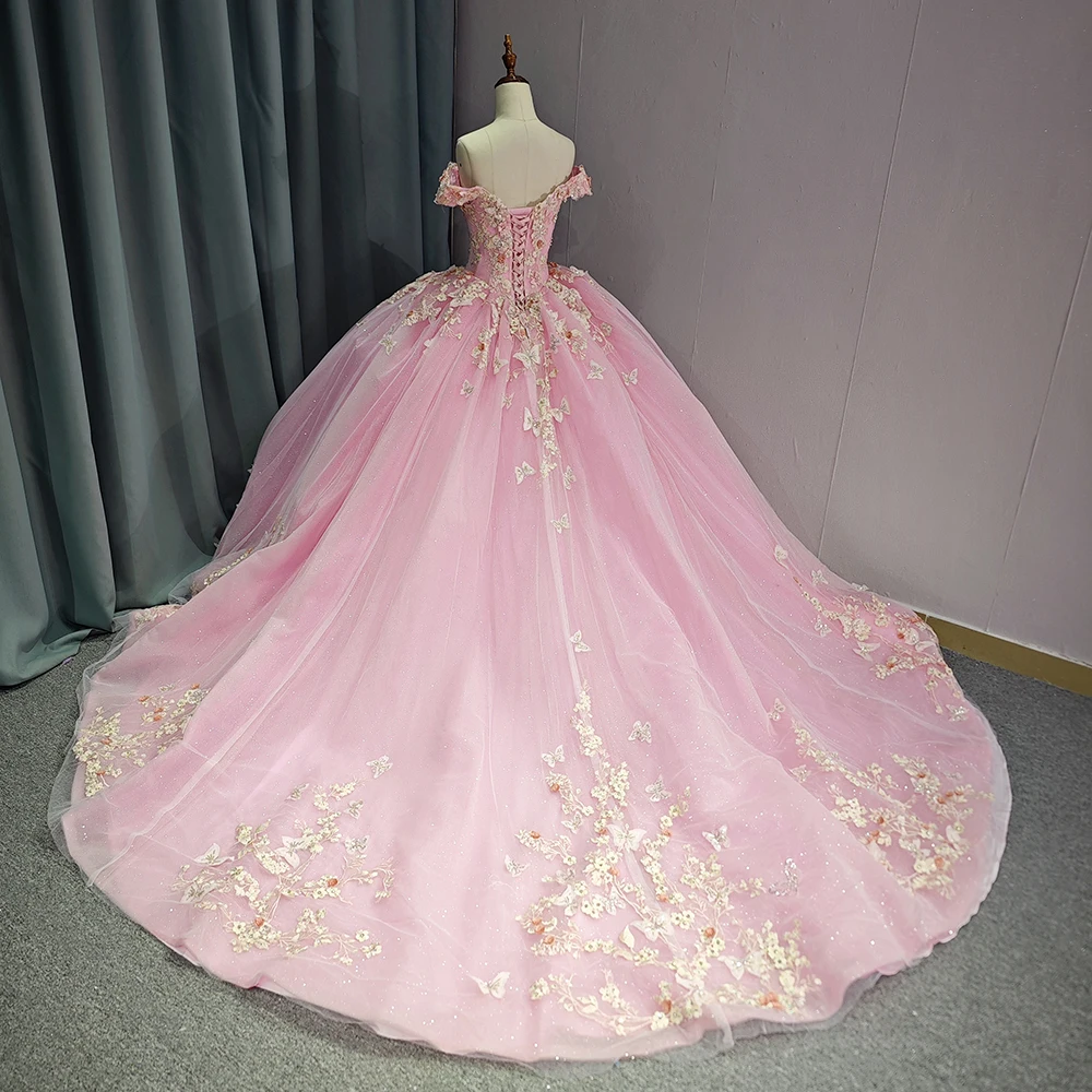 Beautiful Pink Wedding Dresses Ball Gown for Quinceanera Prom Party Evening Dress Off Shoulder Customized Bridal Vestidos Noiva