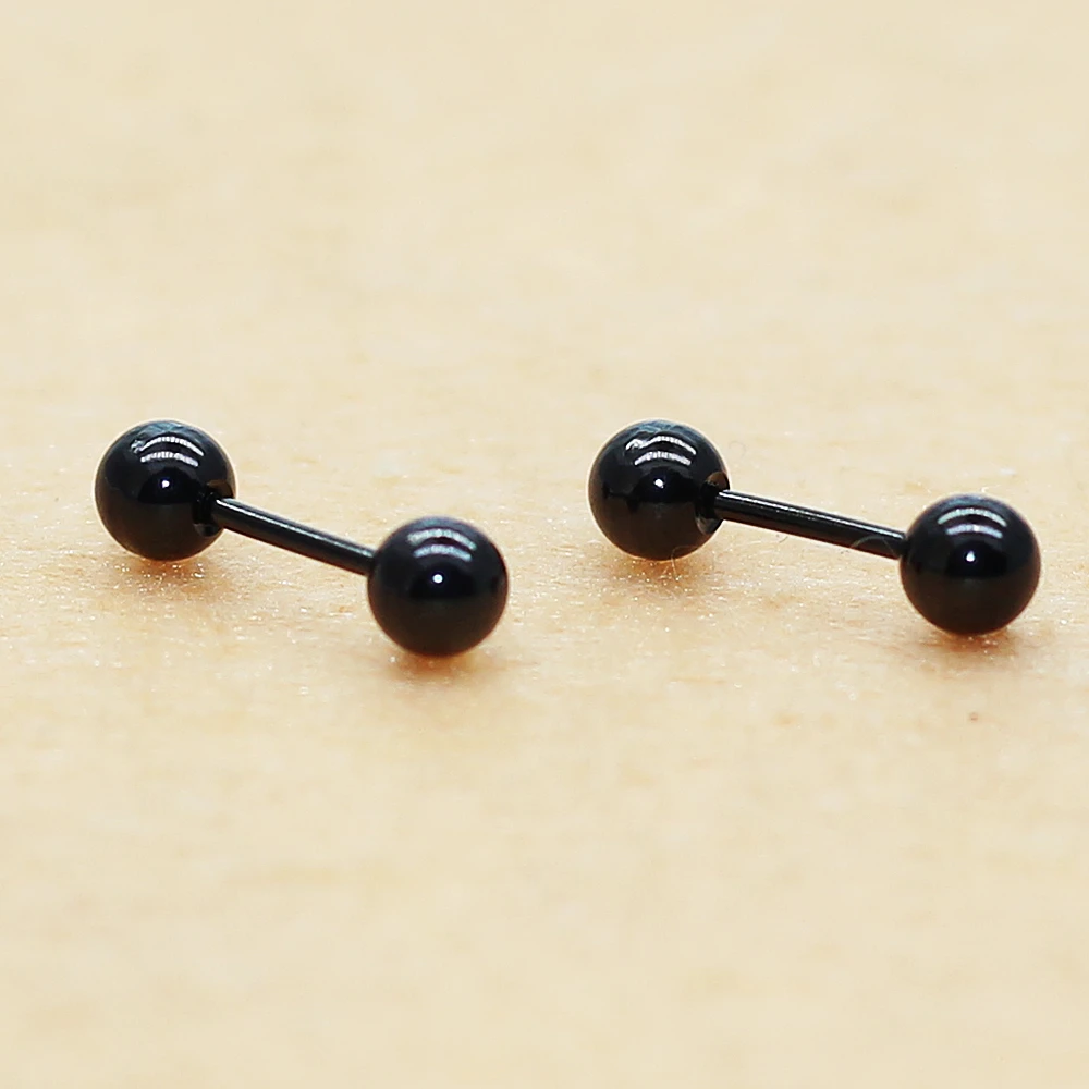 0.8mm Fine Needle Black Titanium Screw-back Round Ball Stud Earrings For Women Men 316l Stainless Steel Earring Jewelry