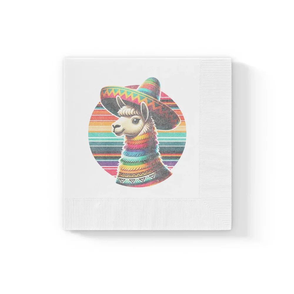 50PCS Mexican Cinco De Mayo White Coined Napkins, Paper Napkins for Your Llama Themed Party for Birthday or Wedding Fiesta or Ba