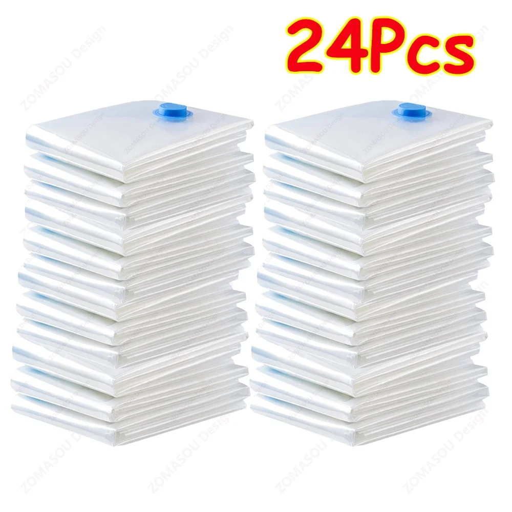 1-24Pcs Vakuum Lagerung Taschen Vakuum Dichtung Beutel Wiederverwendbare Platzsparende Taschen Falten Komprimiert Organizer Tasche Für Kleidung bettwäsche