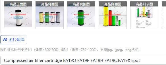 Compressed air filter cartridge EA19Q EA19P EA19H EA19C EA19X spot