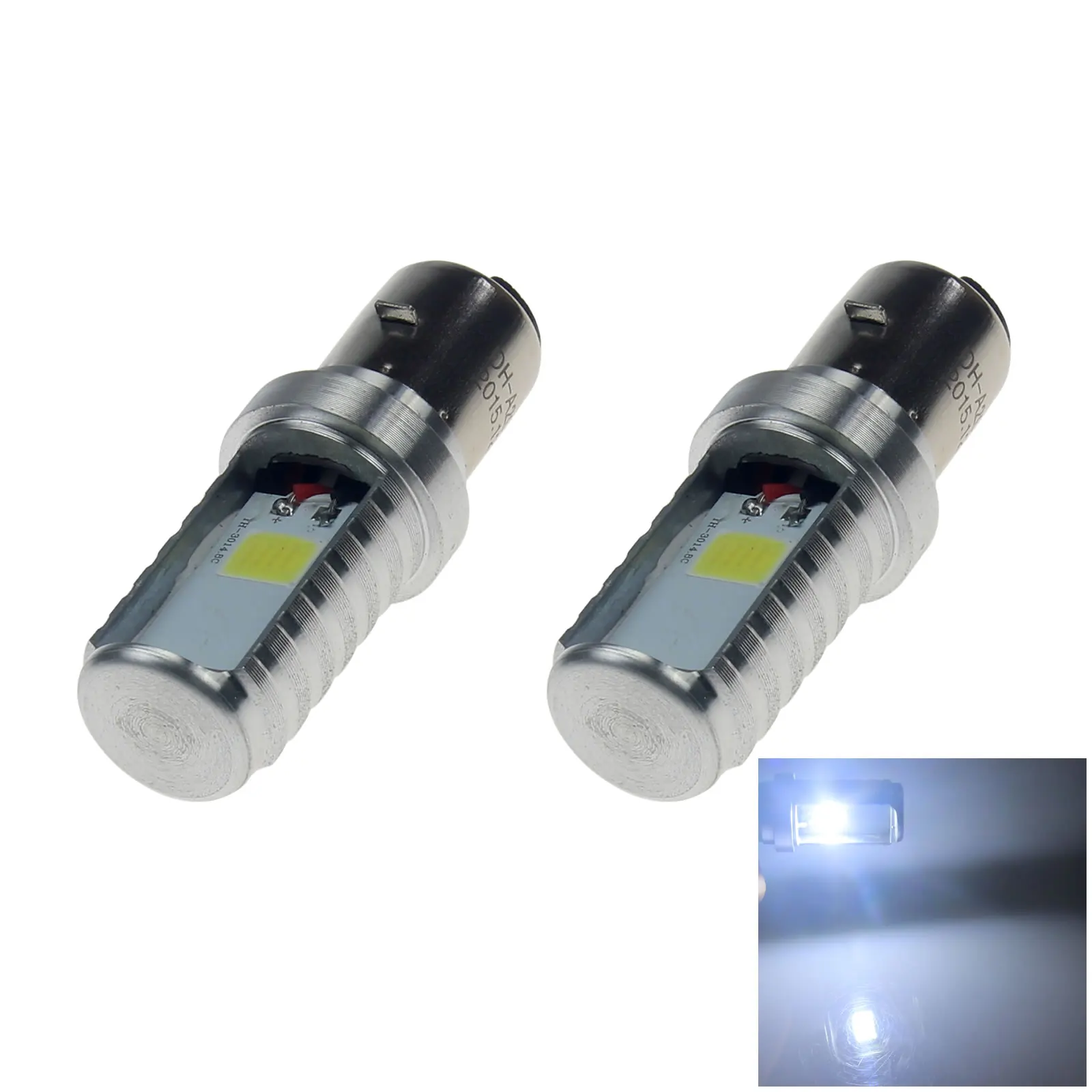 2x White BA20D Bike ATV Light H6 Blub High Power 1 Emitters COB LED IEC7004-12 Z20378