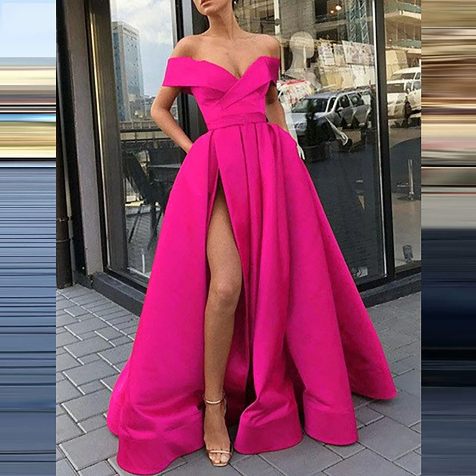 Sexy Strapless Slit Evening Dress Women Fashion Solid Strapless High Waisted Fashion Temperament Party Dress Women 2025 Summer