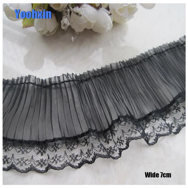 7CM Wide HOT Embroidery White Black Flower Lace Fabric Trim Ribbon DIY Sewing Applique Collar Fringe Dress Wedding Guipure Decor