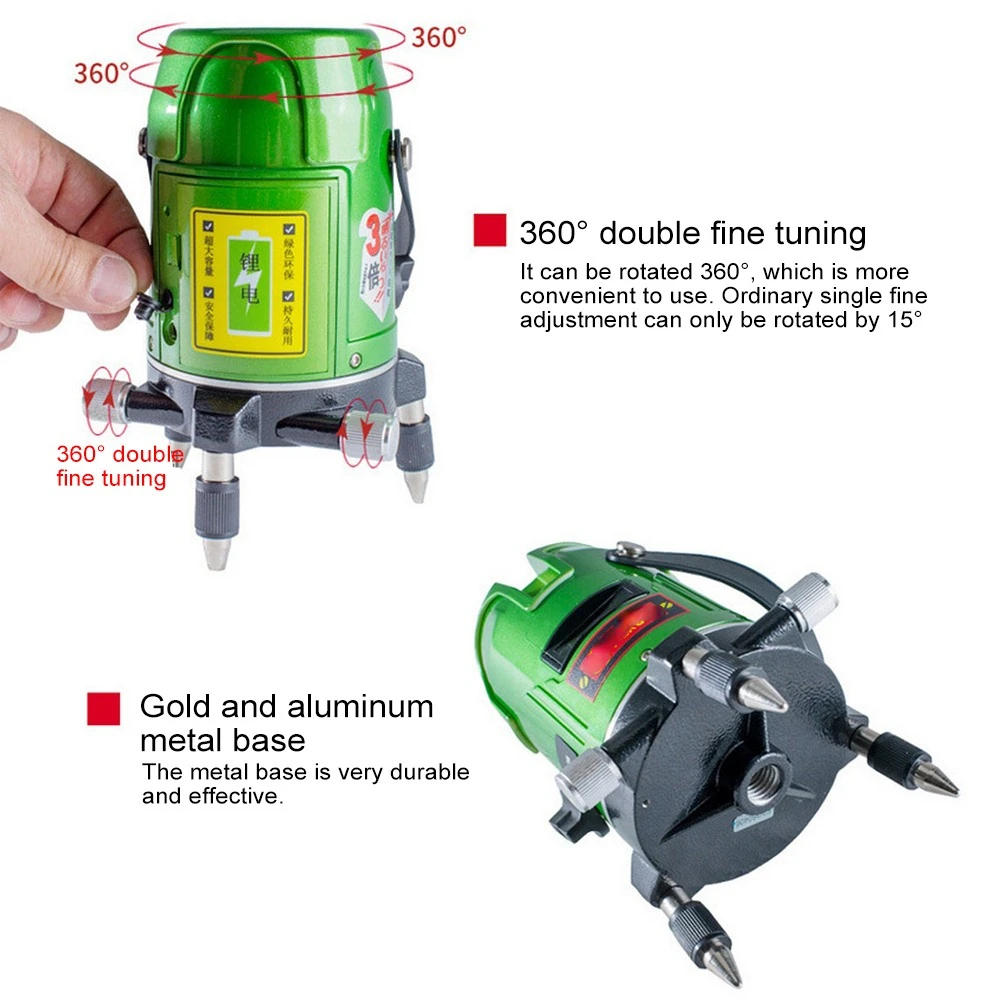 Imagem -04 - Multifuncional Laser Nível 532nm Linhas 360 Lazer Rotativo Luz Verde Laser Nível da Bateria Cruz Linha Nível Adesivo de Parede à Terra