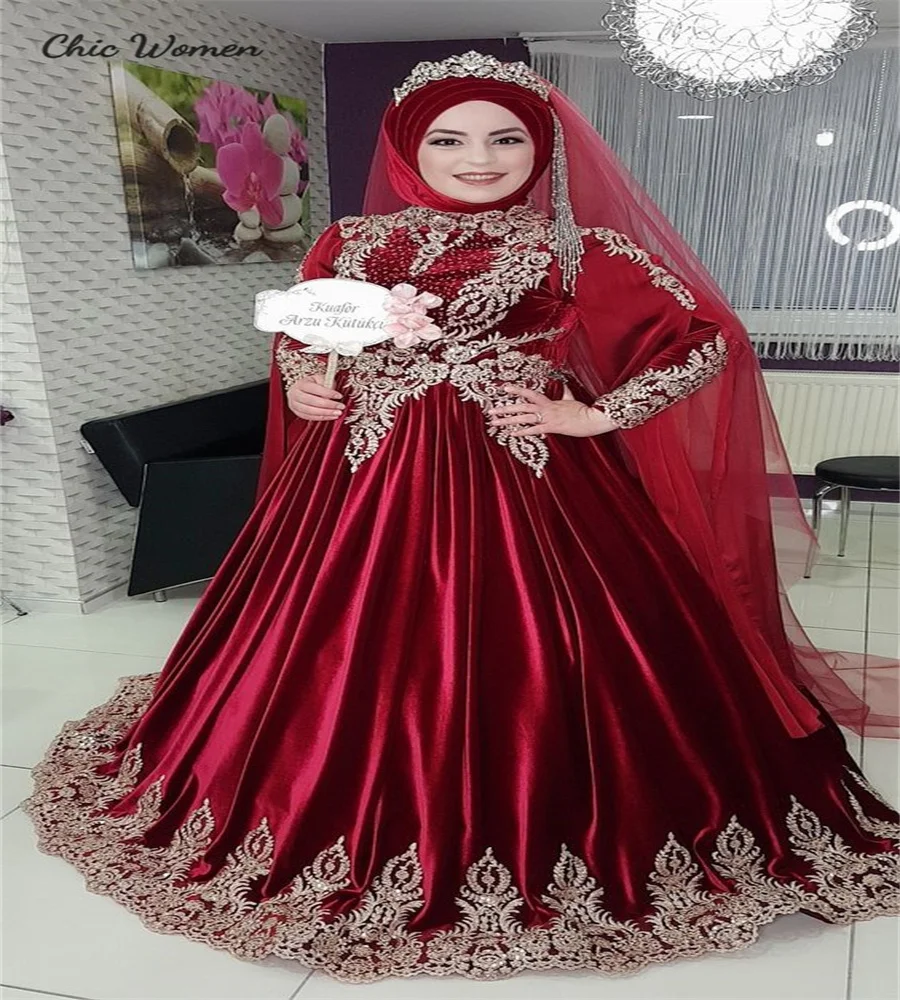 

Luxury Pagan Turkish Wedding Dress High Collar Long Sleeve Muslimah Pakistani Bridal Gown Beaded Moroccan Arab Bride Customized