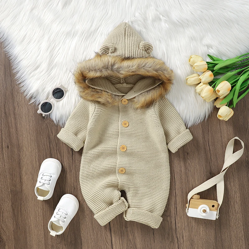 

0-18m Infant Rompers Long Sleeve Knit Newborn Boys Girls Jumpsuits Clothes Autumn and Winter Toddler Netural Outerwear Playsuits