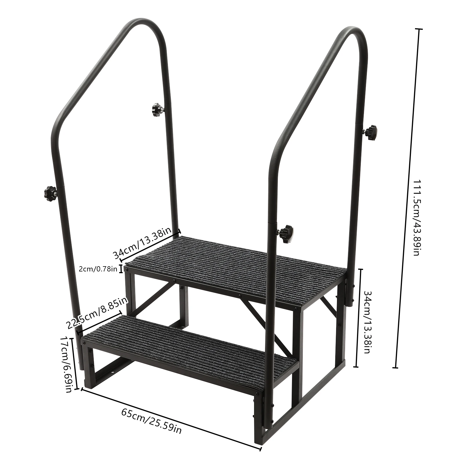 Marches d'escalier en 2 étapes avec polymères coordonnants, marches d'escalier avec main courante, marches d'escalier pour la maison, porche de camping-car