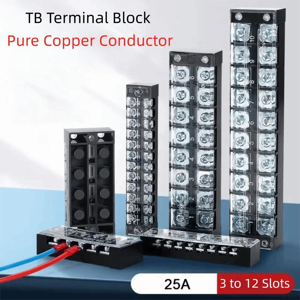 1pcs 25A 600V Dual Row Screw Terminal Block Fixed Wiring Connector Board 3-12 Positions for Electrical Connections