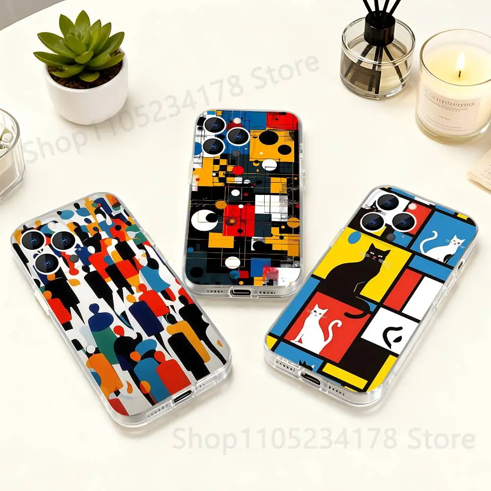 

Pattern Abstract Piet Mondrian Phone Case For iPhone 17,16,15,14,13,12,11 Pro,Max,Plus,X,XS,XR,SE4,E Mini Transparent Soft Cover