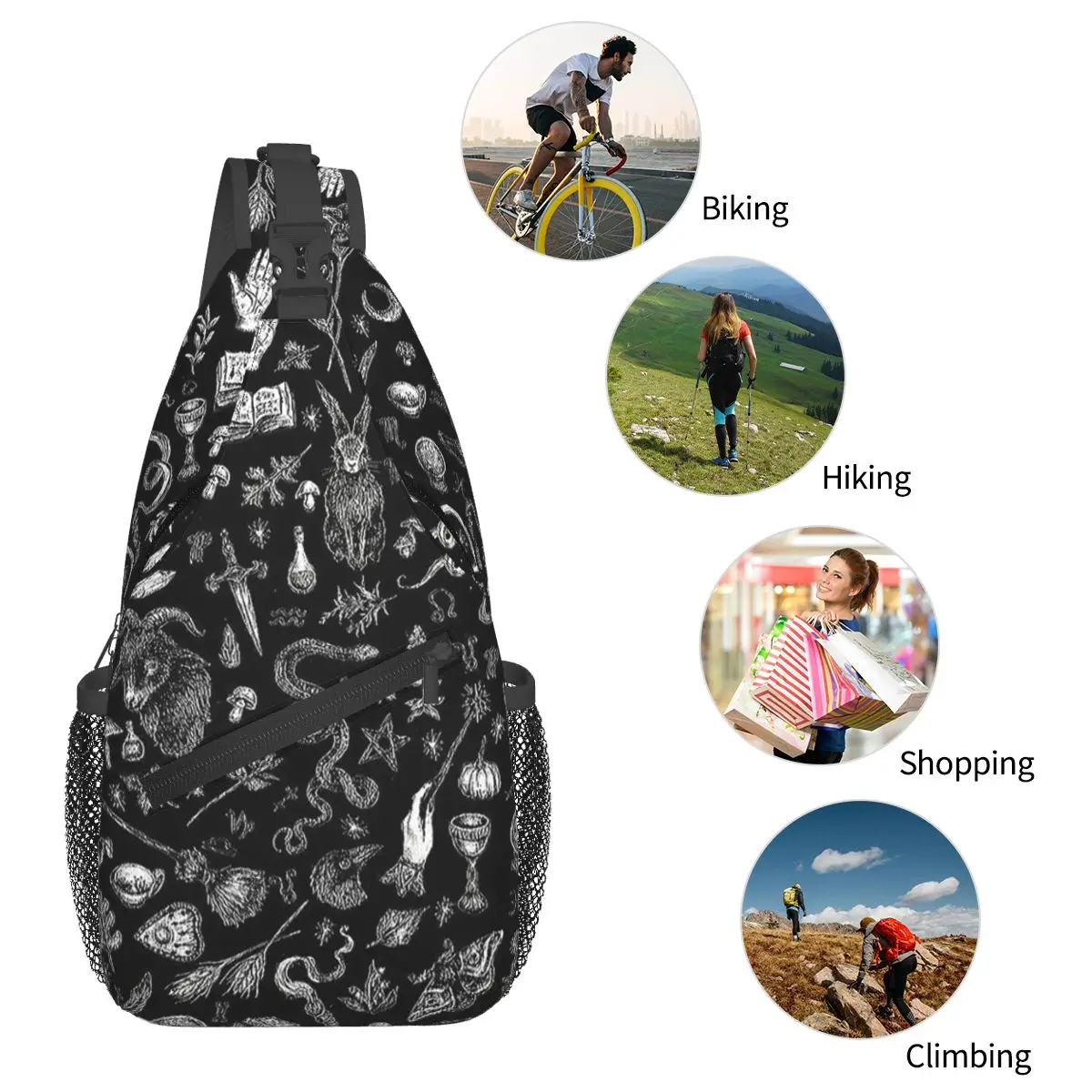 Witch Pattern  Chest Bag Men Sling Crossbody Backpack Chest Bag Traveling Hiking Daypack Shoulder Bag