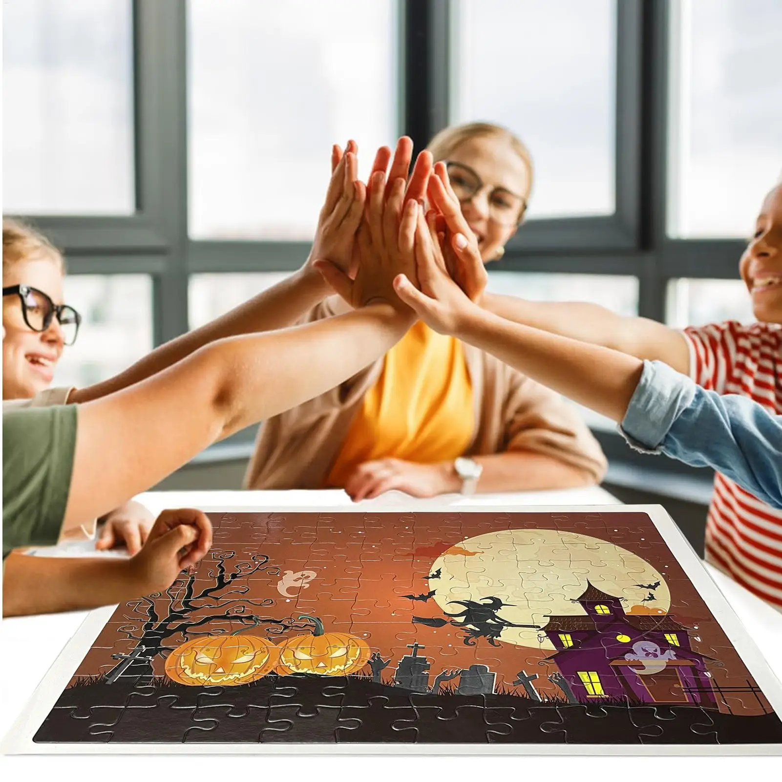 Quebra-cabeças de halloween para crianças, 100 peças, quebra-cabeça de halloween, brinquedos educativos de aprendizagem, decorações de festa colecionáveis para