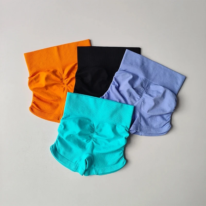 Women's High-Waisted Seamless Tight-Fit Sport Shorts Side Folded Three-Quarter Length Breathable High-Elasticity Fitness Pants