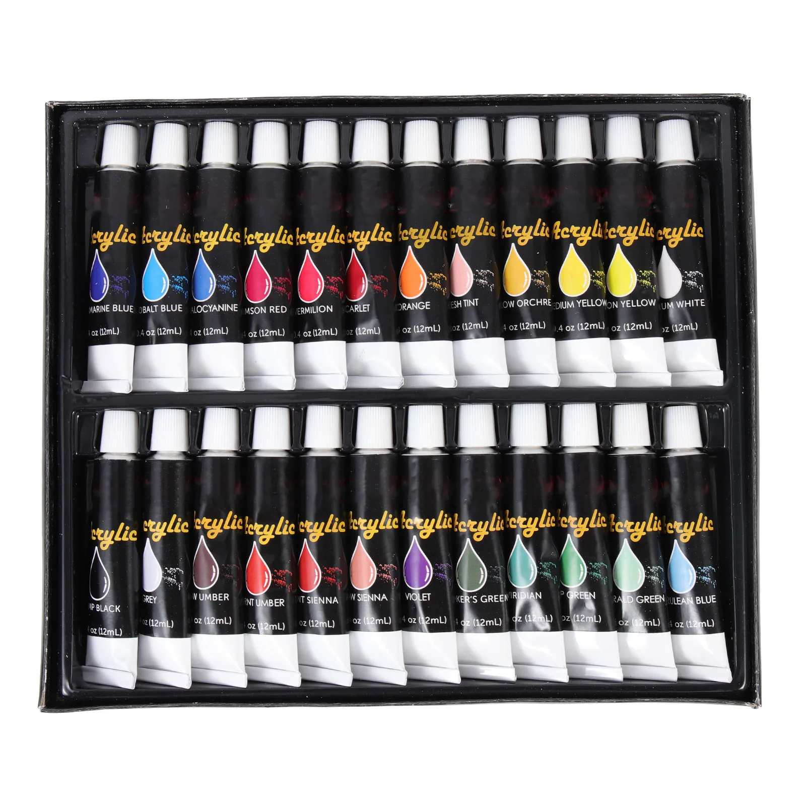 24Pcs Acrylic Paint Set for Artists & Beginners – Waterproof, Non-Toxic, Thick Consistent Texture