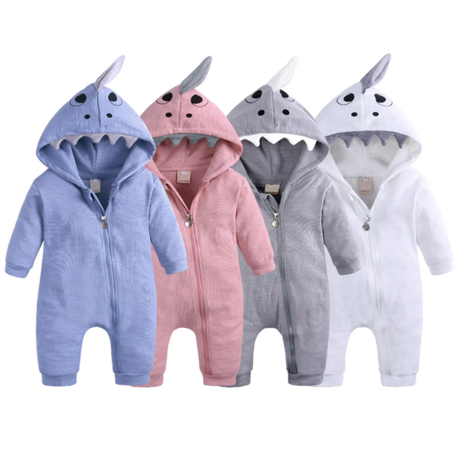 Baby Boy Girl Shark Hoodies Jumpsuit Clothes Infant Onesies Bodysuit Toddler Long Sleeve Romper Solid Shark Playsuits Costume