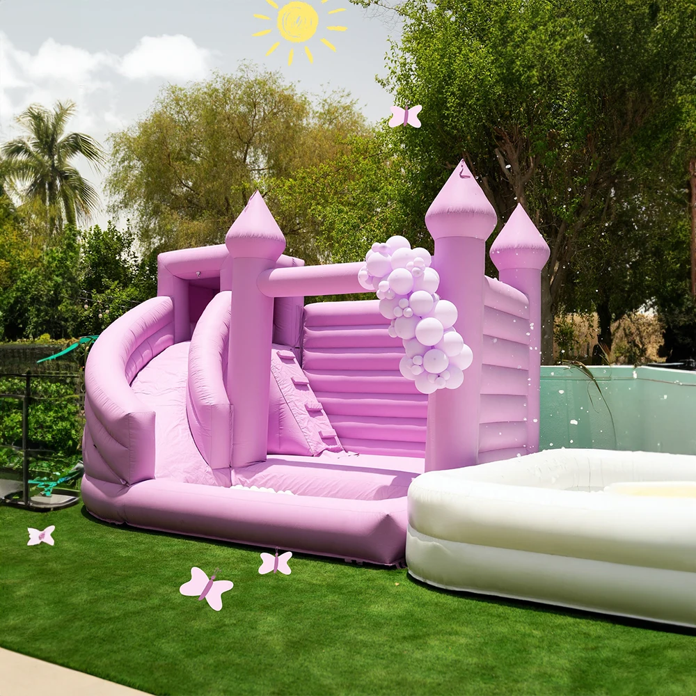 Inflatable Bounce Castle with Slide Indoor Outdoor Jumping Castl with Blower Inflatable White Water Combo with Roof