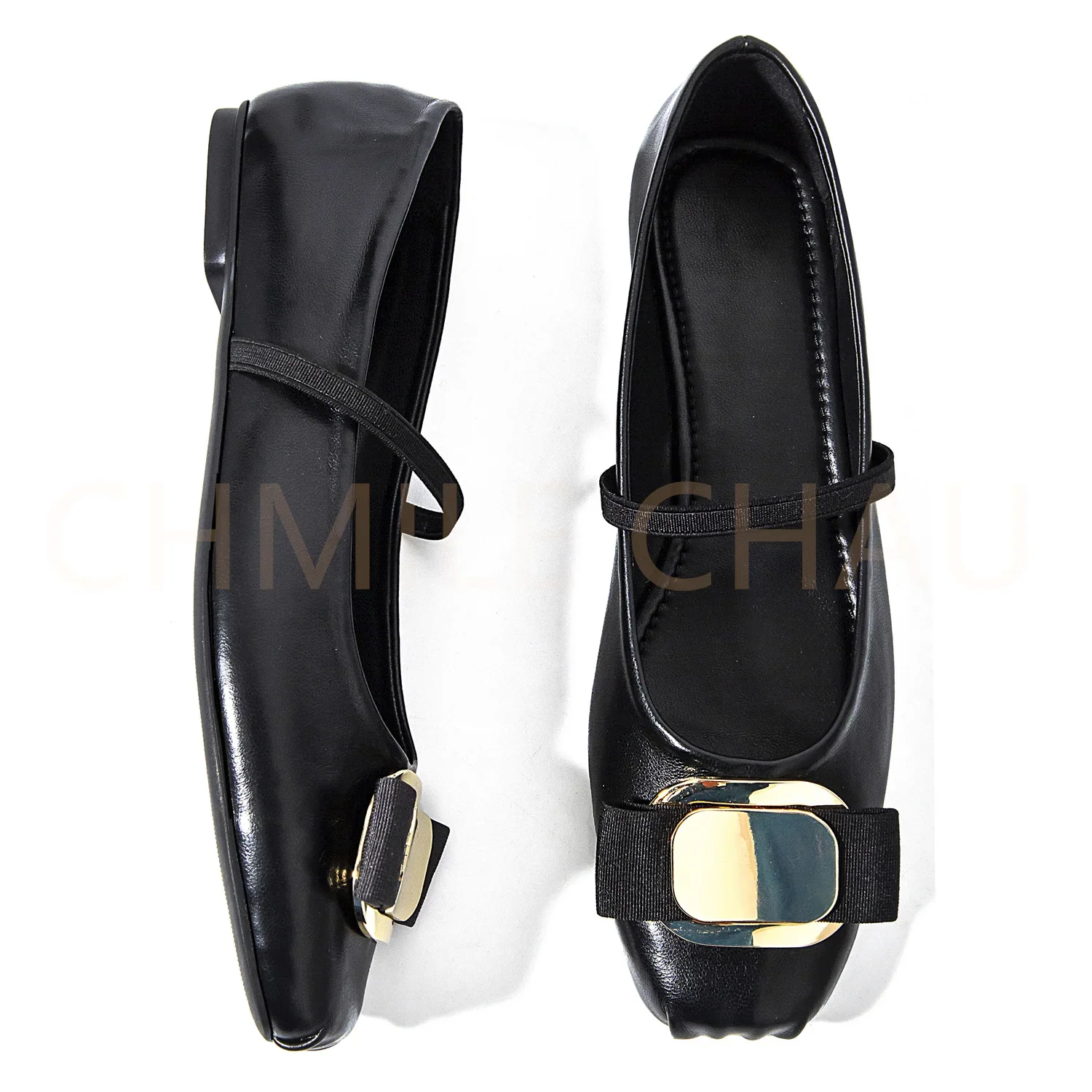 【Measure your feet length before order】Elegant Luxury Designer Women Ballet Pumps Bowtie Buckle Mary Janes Flat Shoes 18-CHC-33