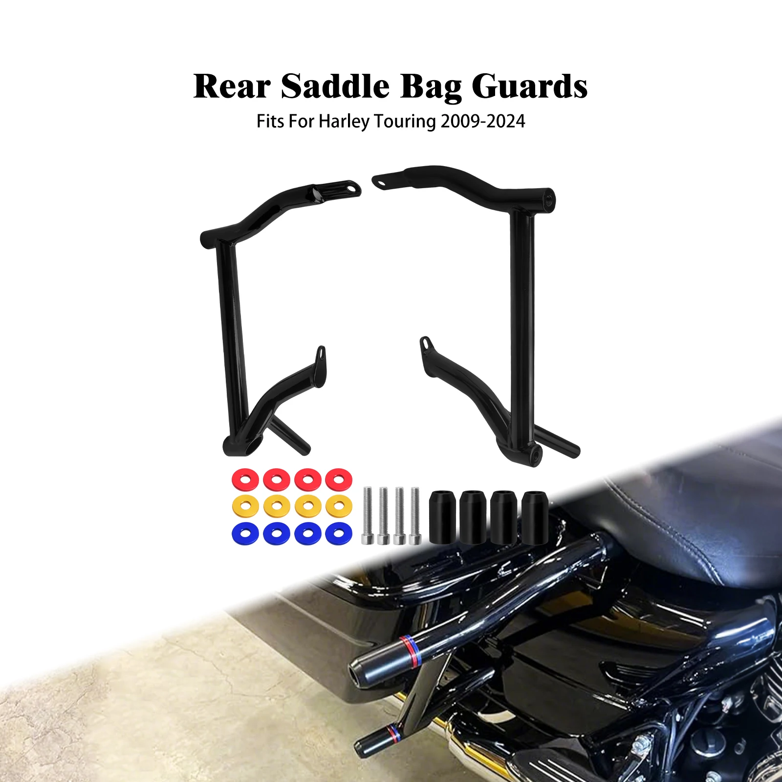

Motorcycle Rear Crash Bars Saddlebag Guard Rails Bracket For Harley Touring Road Glide Street Electra Glide Road King 2009-2024