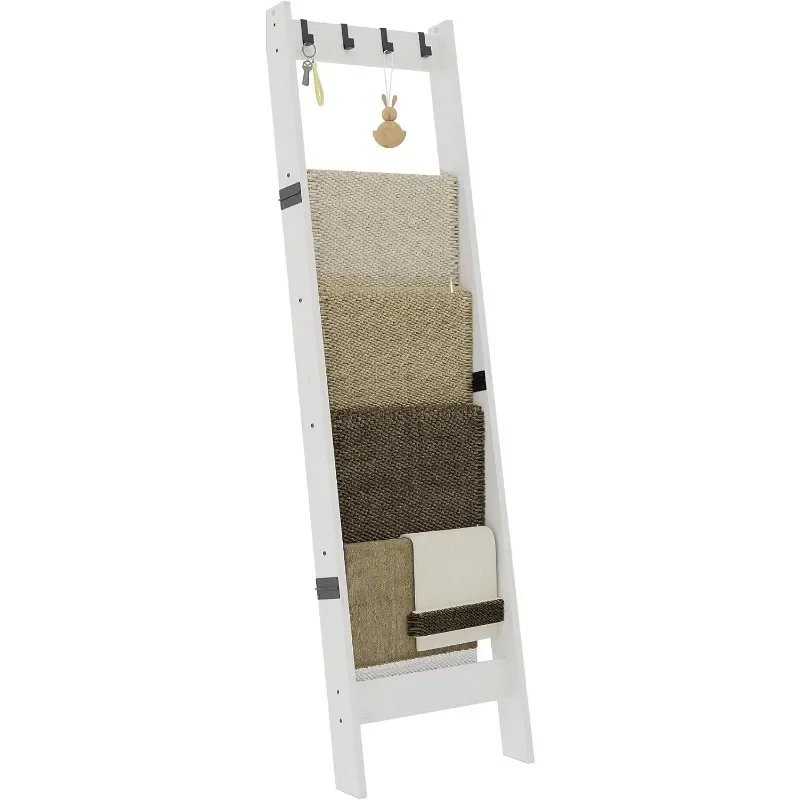 

6 Tier Blanket Ladder Shelf for Living Room and Bedroom, Ladder Holder with 4 Metal Hooks, 5.2ft Blanket Quilt Holder Rack