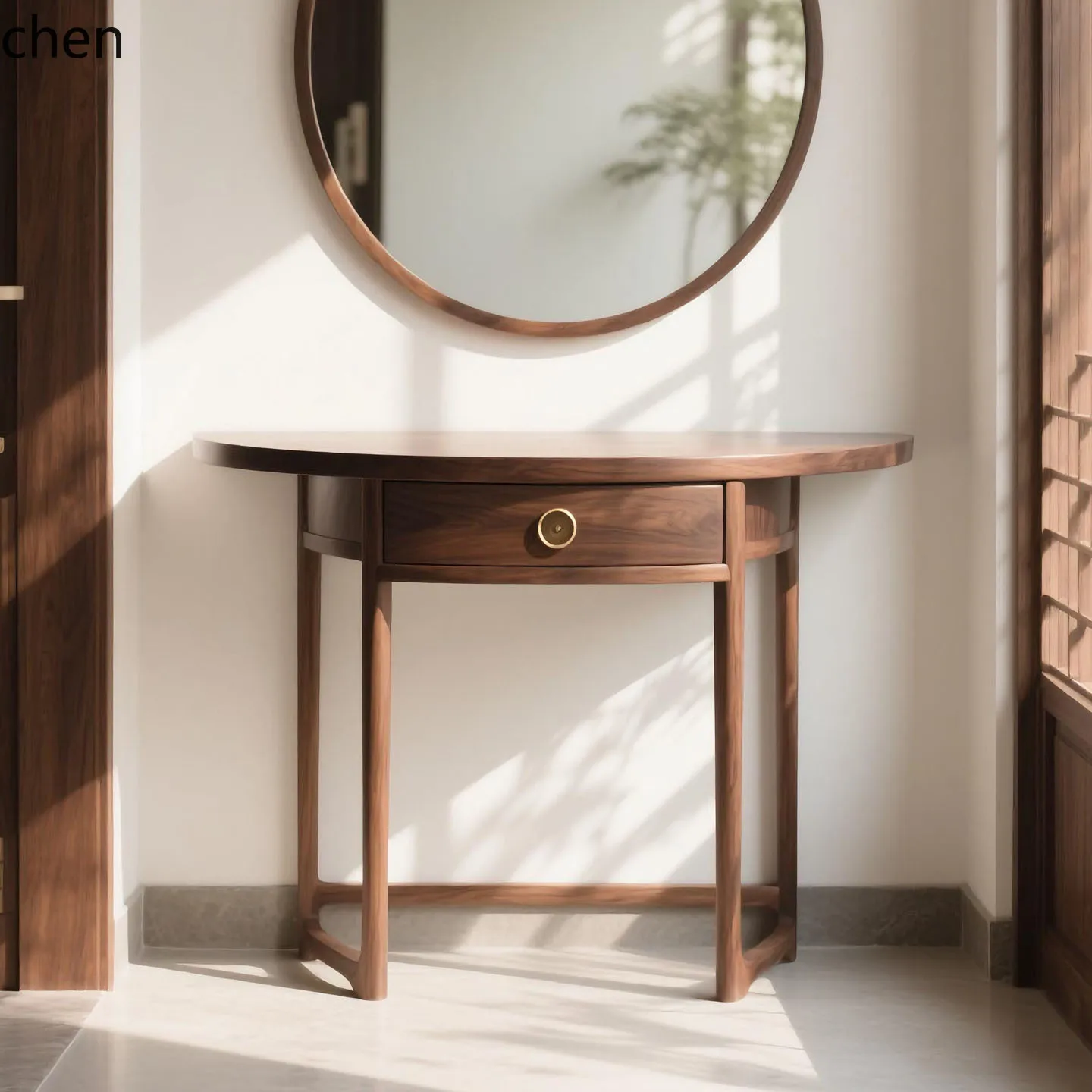 HXL Black Walnut Entryway Table Minimalist Solid Wood Half Round Altar Table