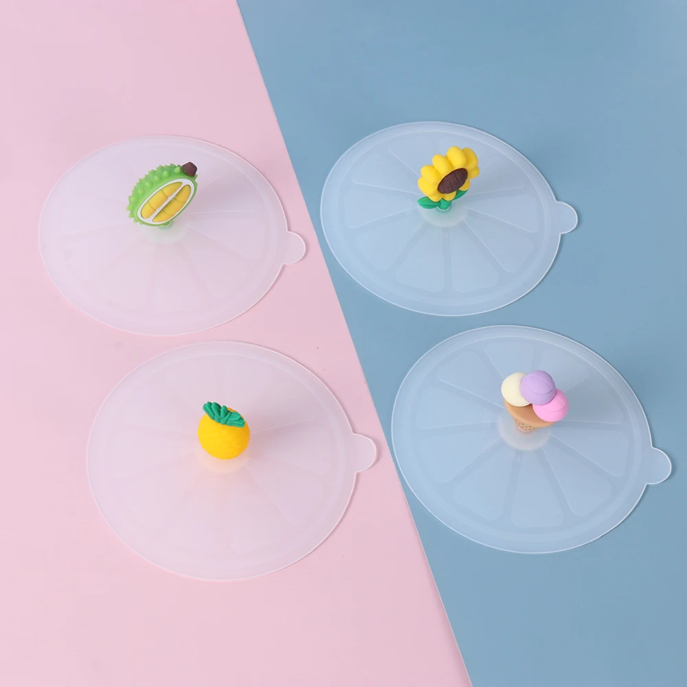 Silicone Cup Cover Dustproof Cup Cover Transparent Cartoon Cute Heat-resistant Leak Proof Sealed Lids Cap