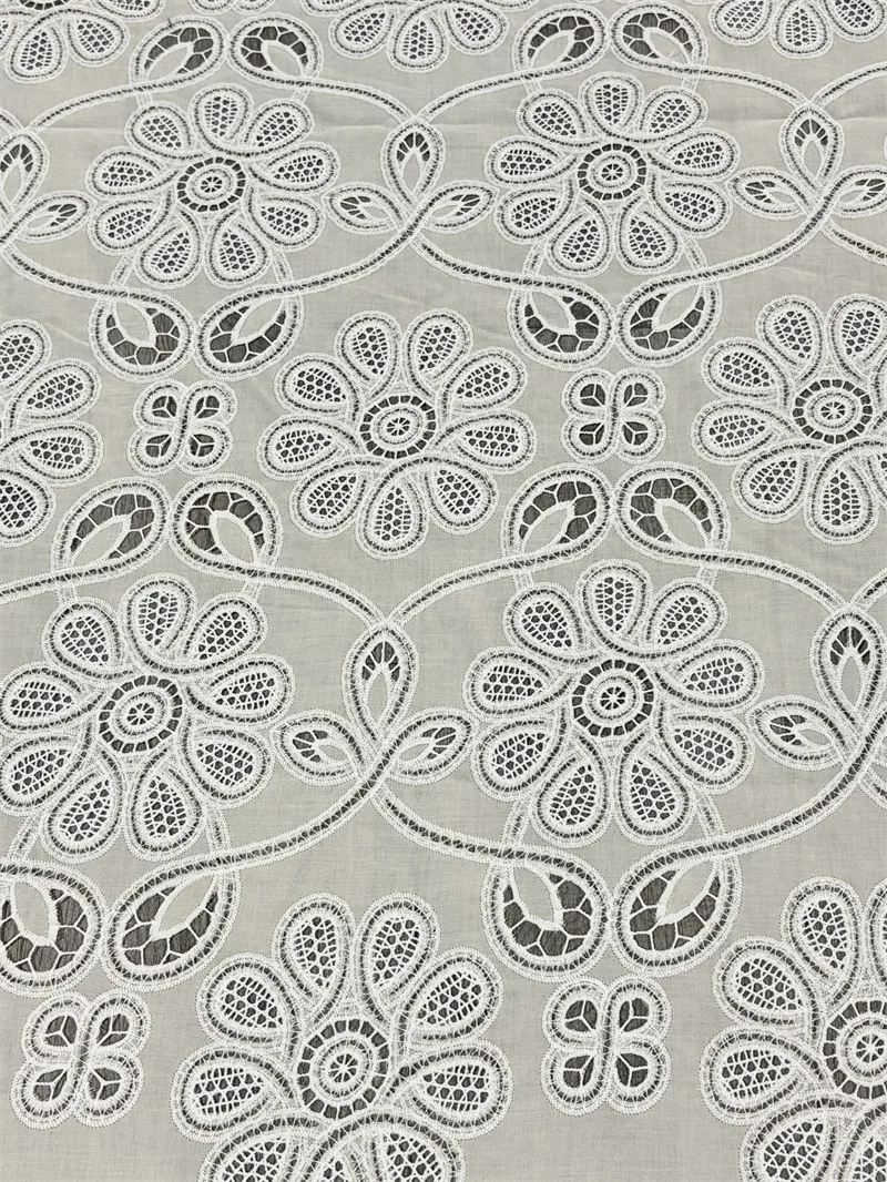 French-style hollow-out laser embroidered floral 100% cotton fabric for dresses, clothing,DIY sewing supplies view 3
