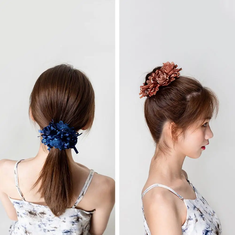 Faux Pearls Sweet Elegant Hair Tie Mesh Lace Flower Decor Hair Band Hair Rope Accessories Headwear Кольцо Bun Bun 머리띠